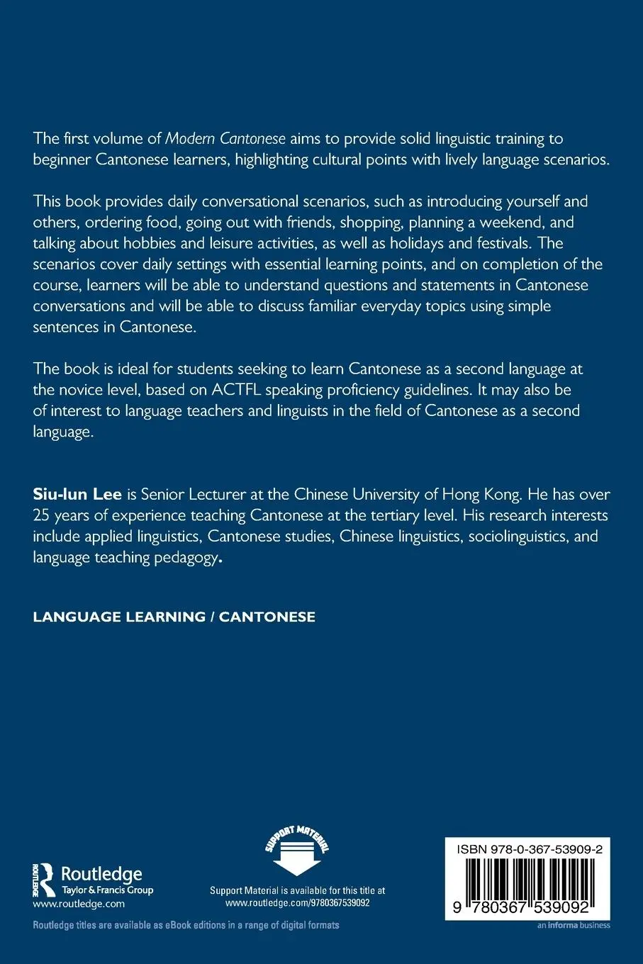 Rückseite: 9780367539092 | Modern Cantonese Book 1 | A textbook for global learners | Siu-Lun Lee