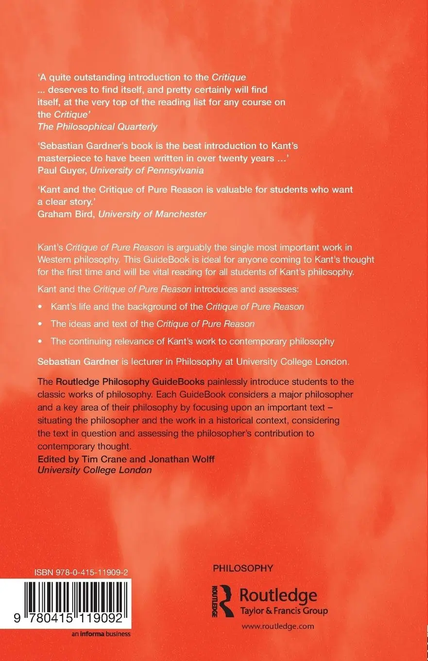 Rückseite: 9780415119092 | Routledge Philosophy GuideBook to Kant and the Critique of Pure Reason