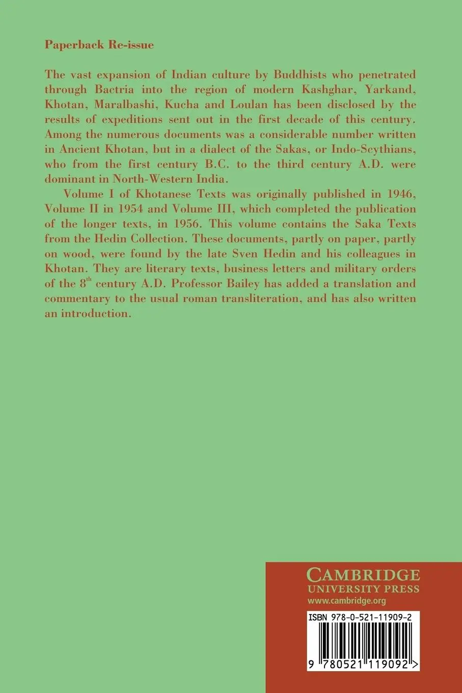 Rückseite: 9780521119092 | Khotanese Texts | Harold Walter Bailey | Taschenbuch | Englisch | 2009