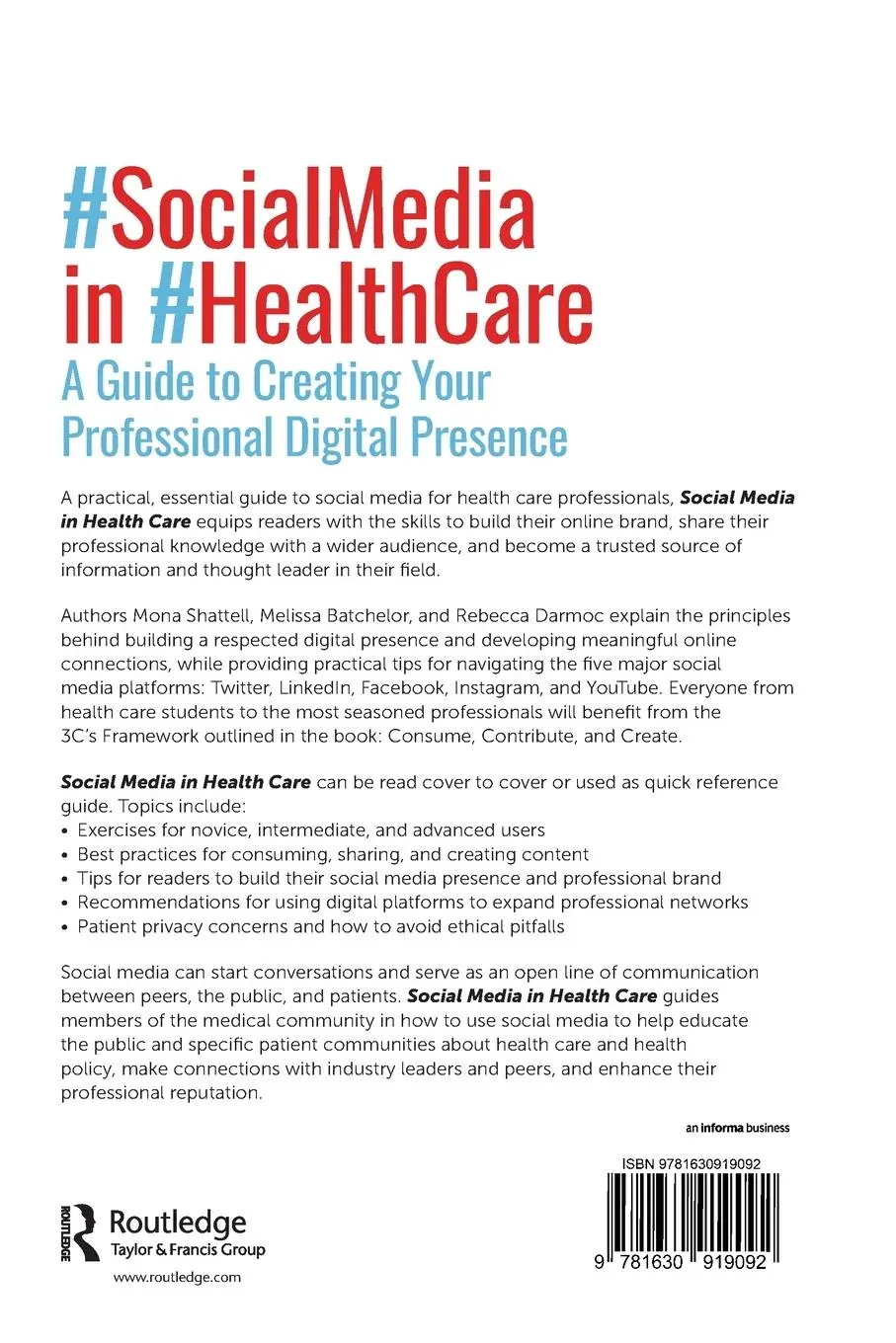 Rückseite: 9781630919092 | Social Media in Health Care | Mona Shattell (u. a.) | Taschenbuch