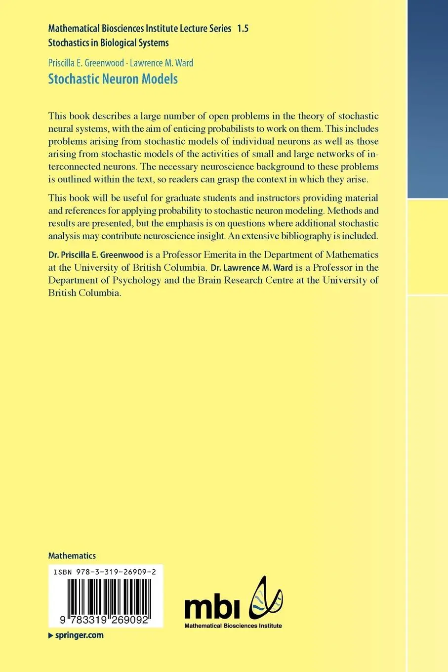 Rückseite: 9783319269092 | Stochastic Neuron Models | Lawrence M. Ward (u. a.) | Taschenbuch | x