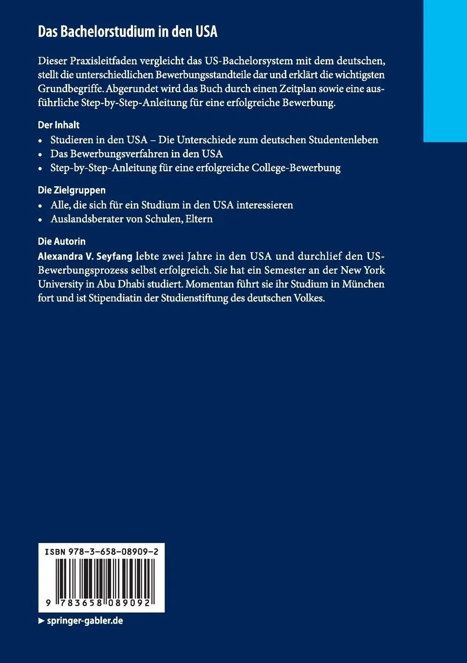 Rückseite: 9783658089092 | Das Bachelorstudium in den USA | Alexandra V. Seyfang | Taschenbuch