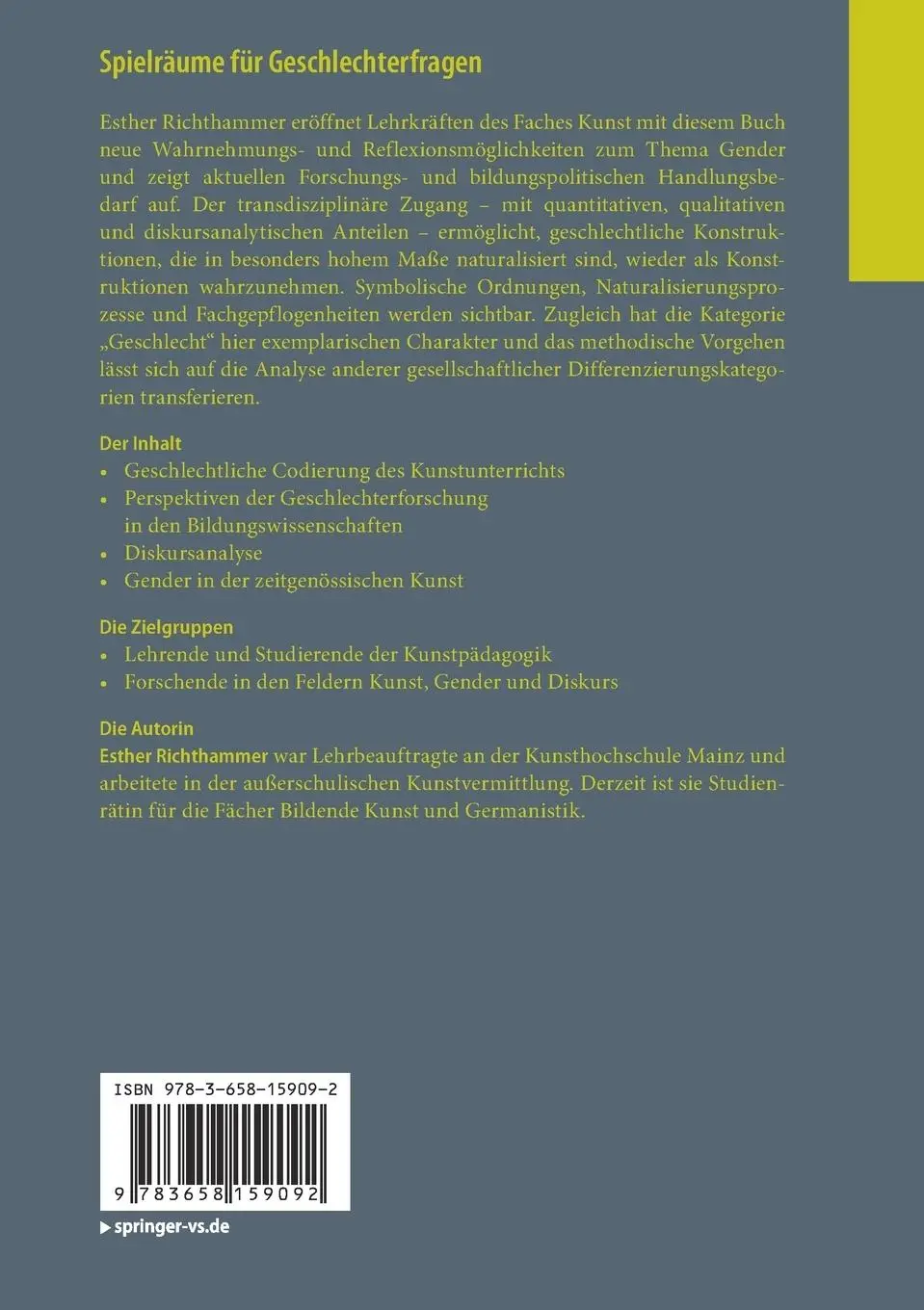 Rückseite: 9783658159092 | Spielräume für Geschlechterfragen | Esther Richthammer | Taschenbuch