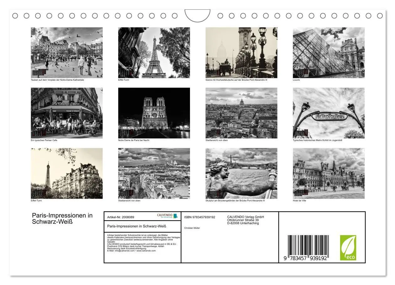 Bild: 9783457939192 | Paris-Impressionen in Schwarz-Weiß (Wandkalender 2026 DIN A4 quer),...