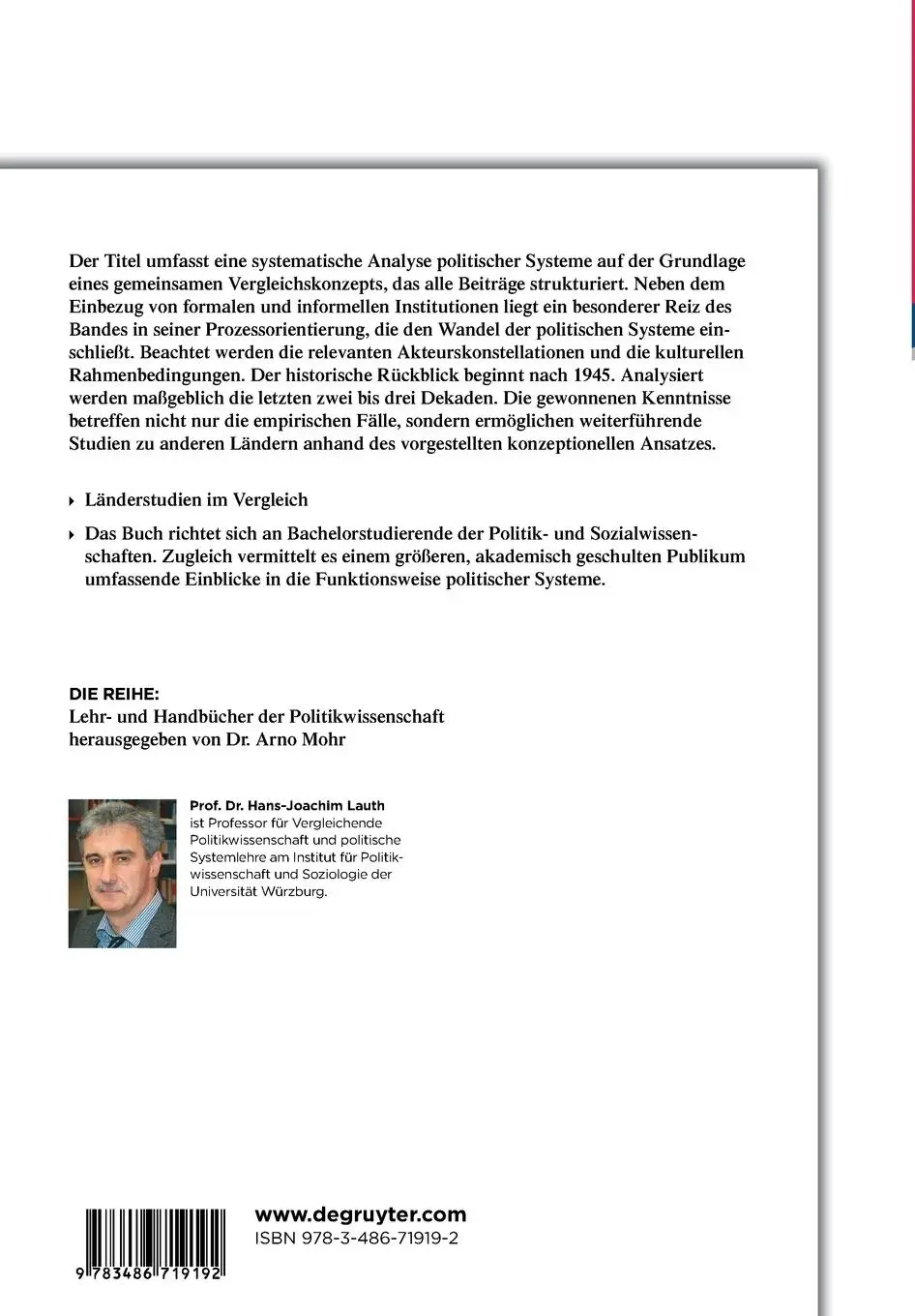 Rückseite: 9783486719192 | Politische Systeme im Vergleich | Hans-Joachim Lauth | Taschenbuch
