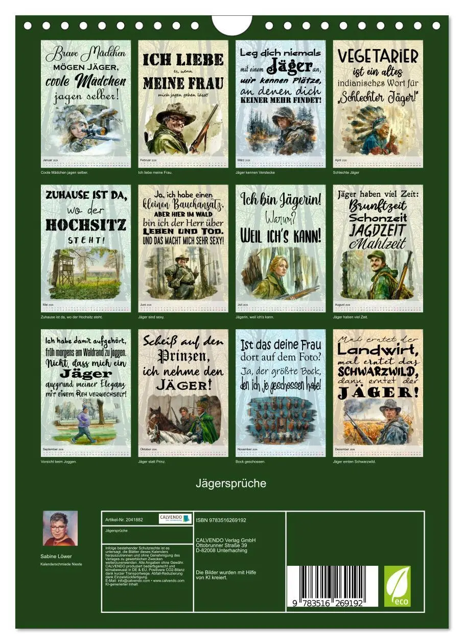 Bild: 9783516269192 | Jägersprüche (Wandkalender 2026 DIN A4 hoch), CALVENDO Monatskalender