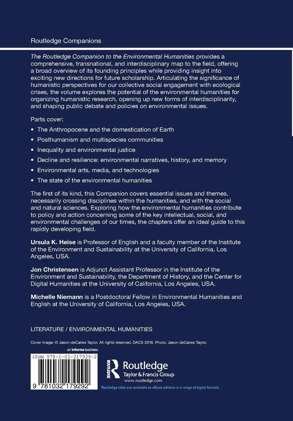 Rückseite: 9781032179292 | The Routledge Companion to the Environmental Humanities | Taschenbuch