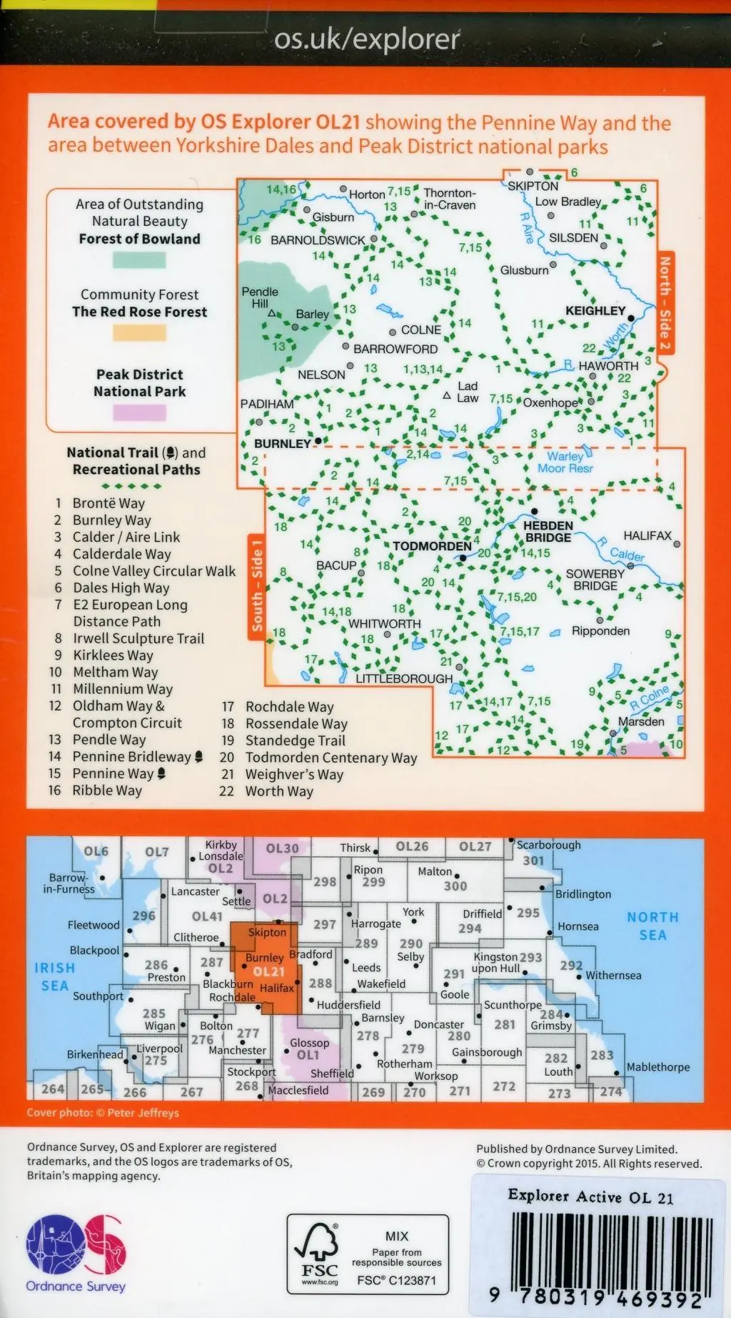 Bild: 9780319469392 | South Pennines, Burnley, Hebden Bridge, Keighley &amp; Todmorden | Survey