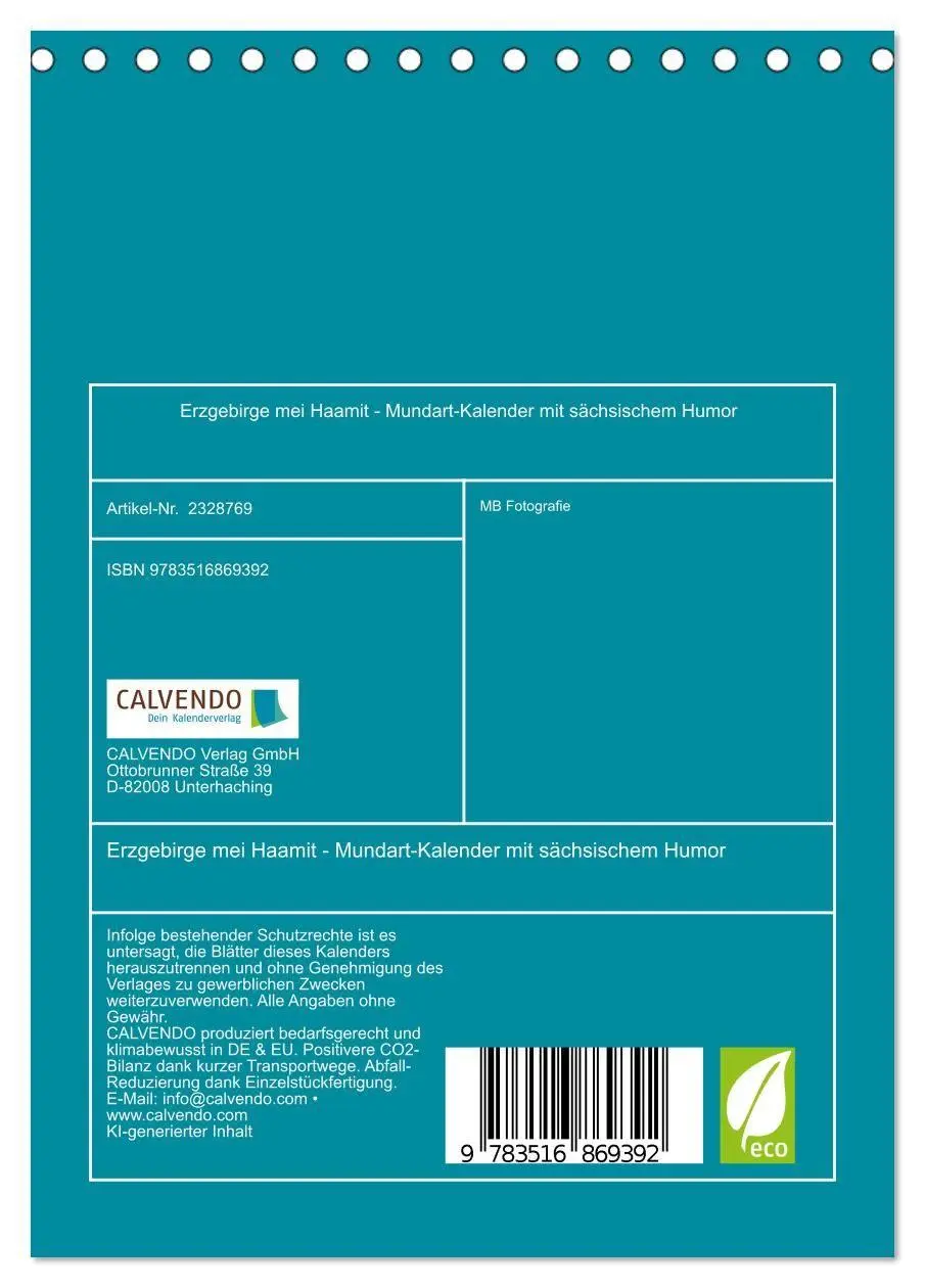 Bild: 9783516869392 | Erzgebirge mei Haamit - Mundart-Kalender mit sächsischem Humor...
