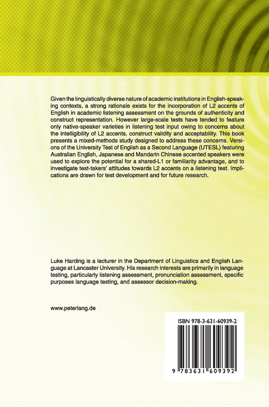 Rückseite: 9783631609392 | Accent and Listening Assessment | Luke Harding | Buch | Gebunden