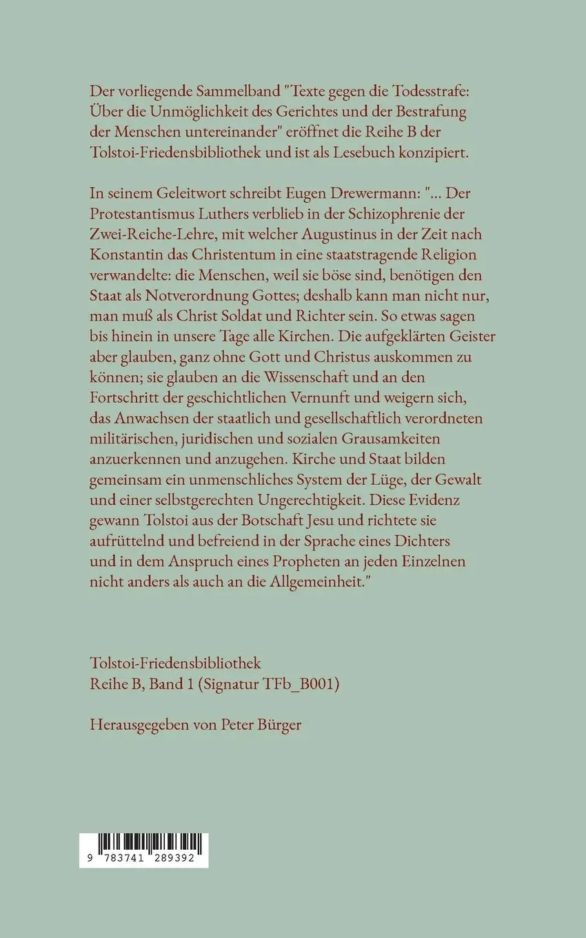 Rückseite: 9783741289392 | Texte gegen die Todesstrafe | Leo N. Tolstoi | Taschenbuch | 224 S.