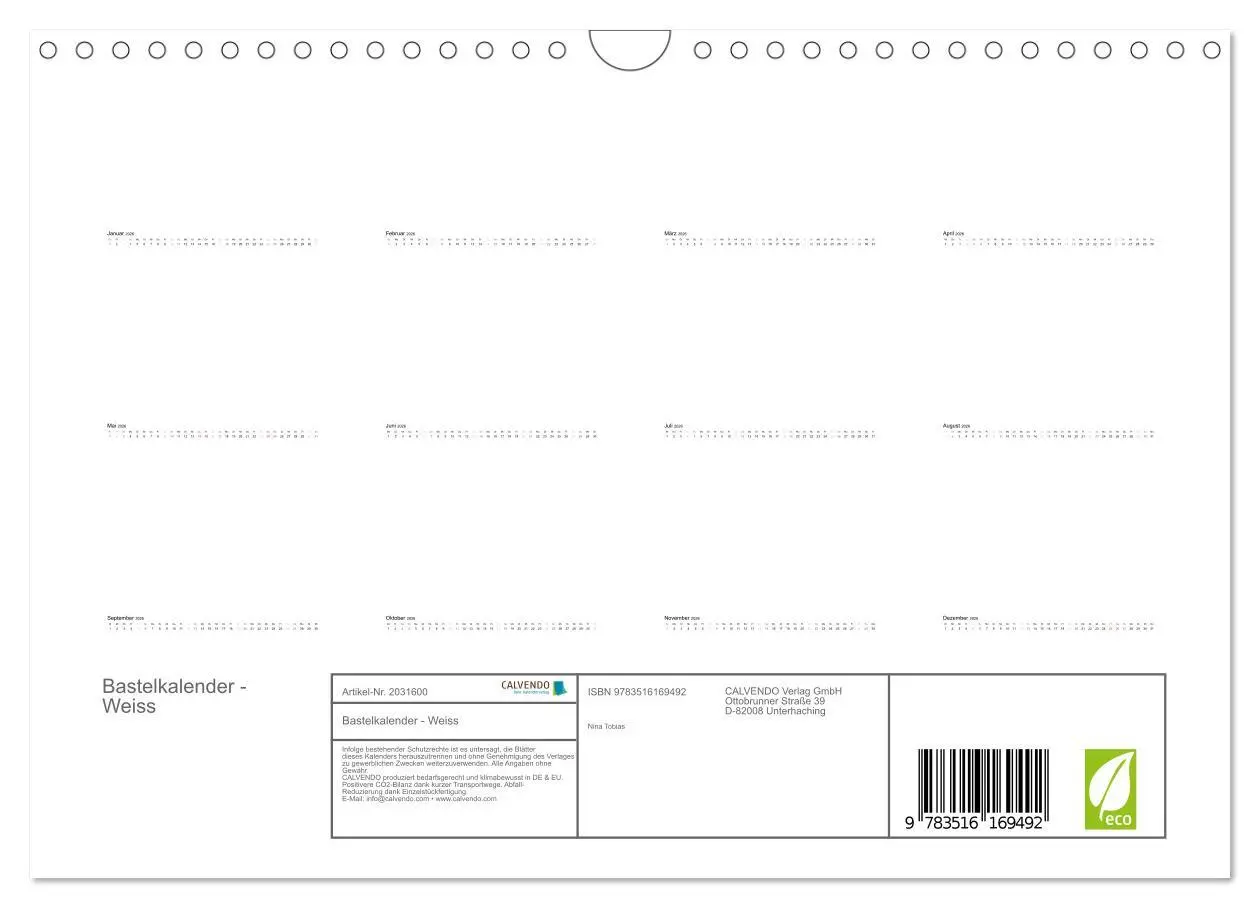 Bild: 9783516169492 | Bastelkalender - Weiss (Wandkalender 2026 DIN A4 quer), CALVENDO...