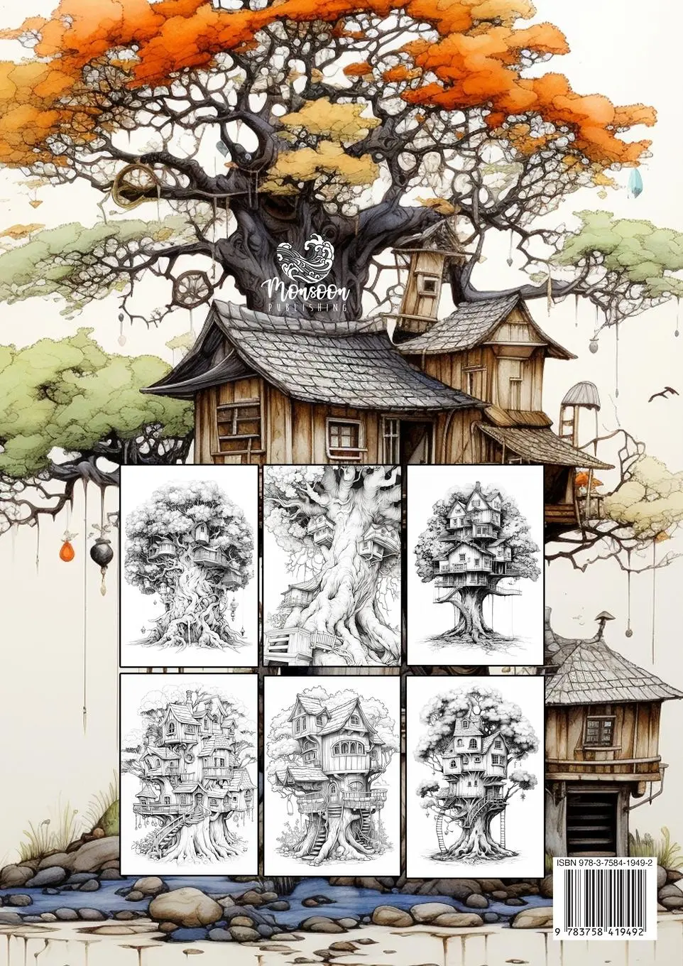 Rückseite: 9783758419492 | Tree Houses Coloring Book for Adults | Monsoon Publishing | Buch