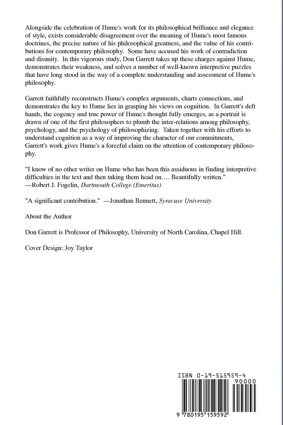 Rückseite: 9780195159592 | Cognition and Commitment in Hume's Philosophy | Don Garrett | Buch