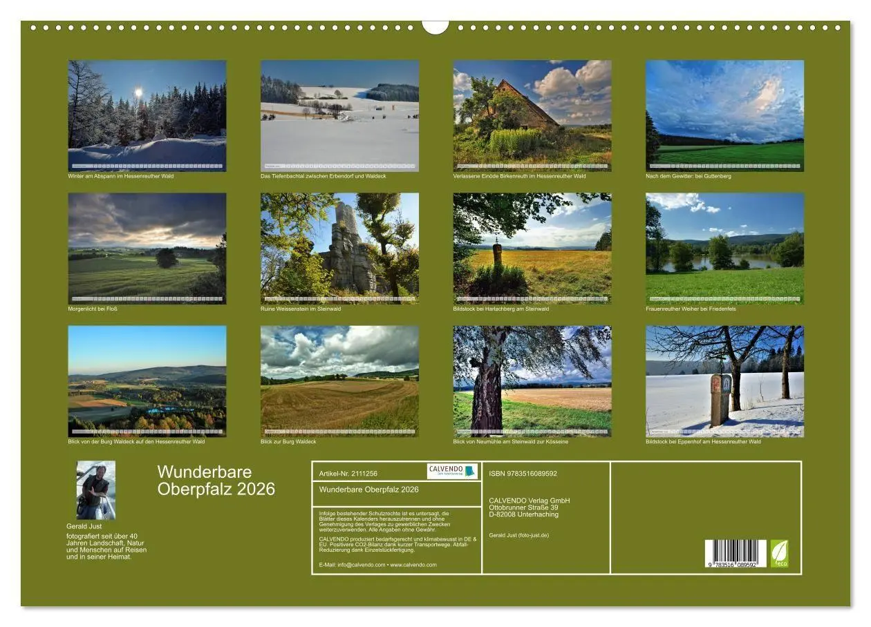 Bild: 9783516089592 | Wunderbare Oberpfalz 2026 (Wandkalender 2026 DIN A2 quer), CALVENDO...