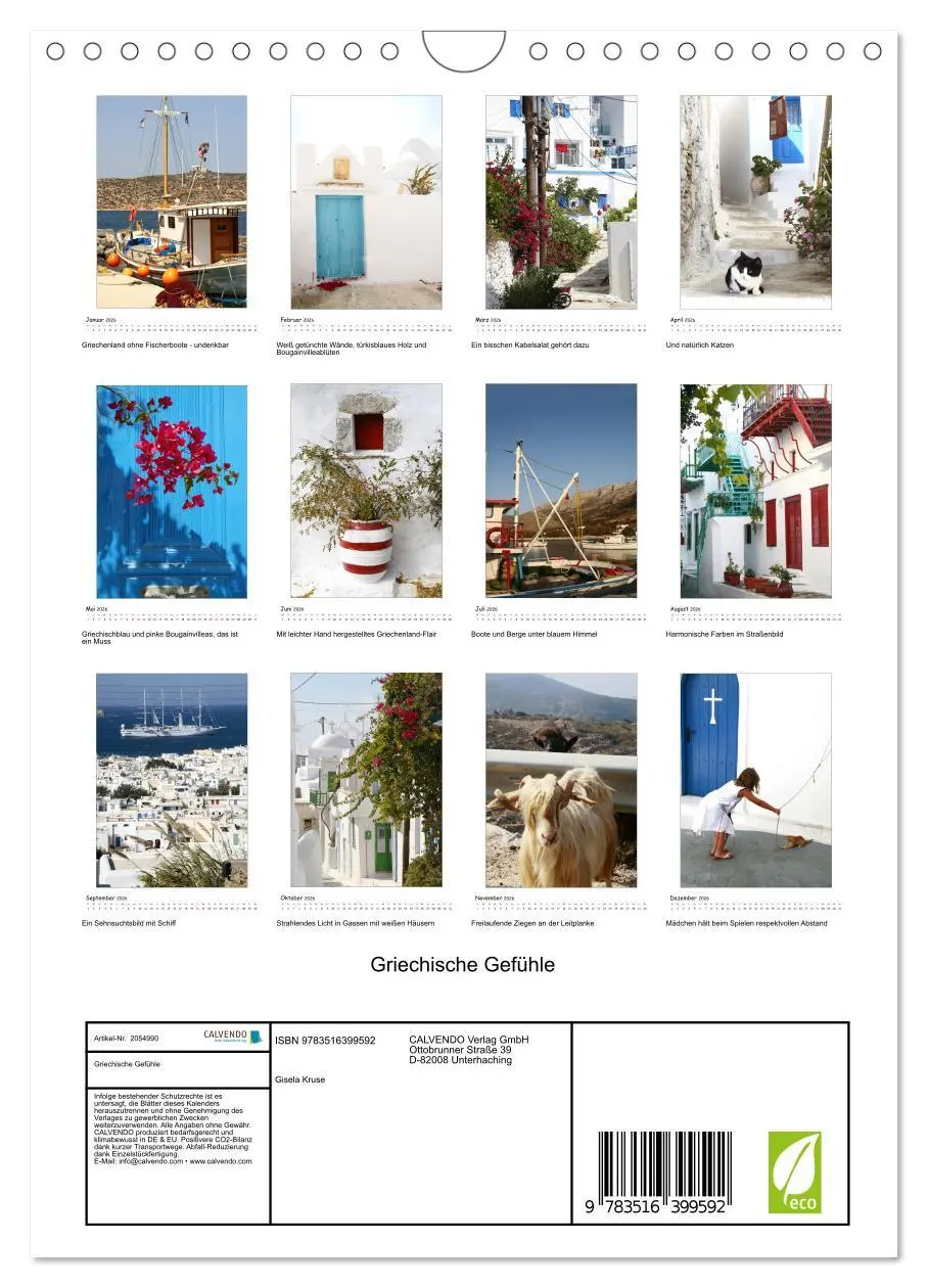 Bild: 9783516399592 | Griechische Gefühle (Wandkalender 2026 DIN A4 hoch), CALVENDO...
