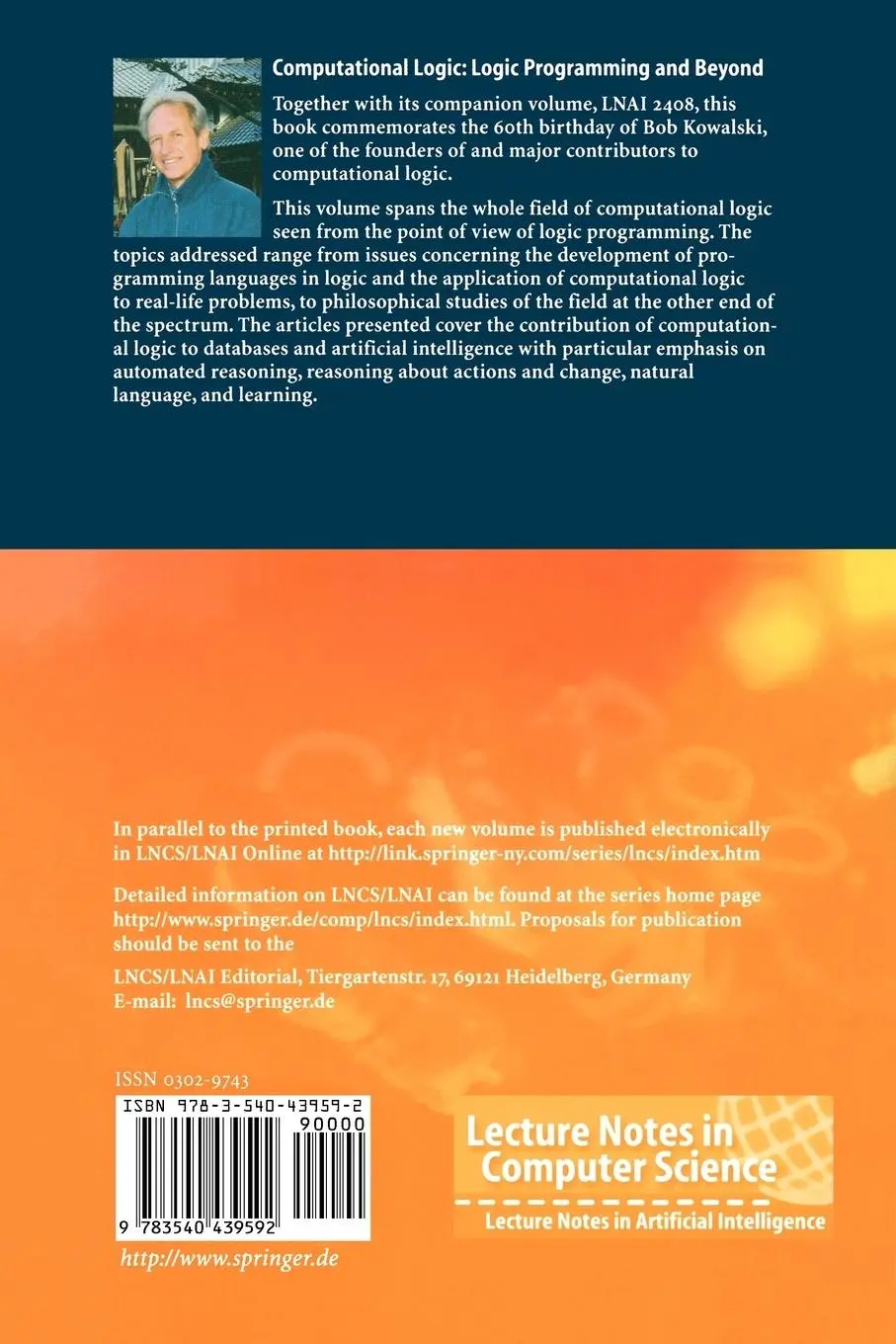 Rückseite: 9783540439592 | Computational Logic: Logic Programming and Beyond | F. Sadri (u. a.)