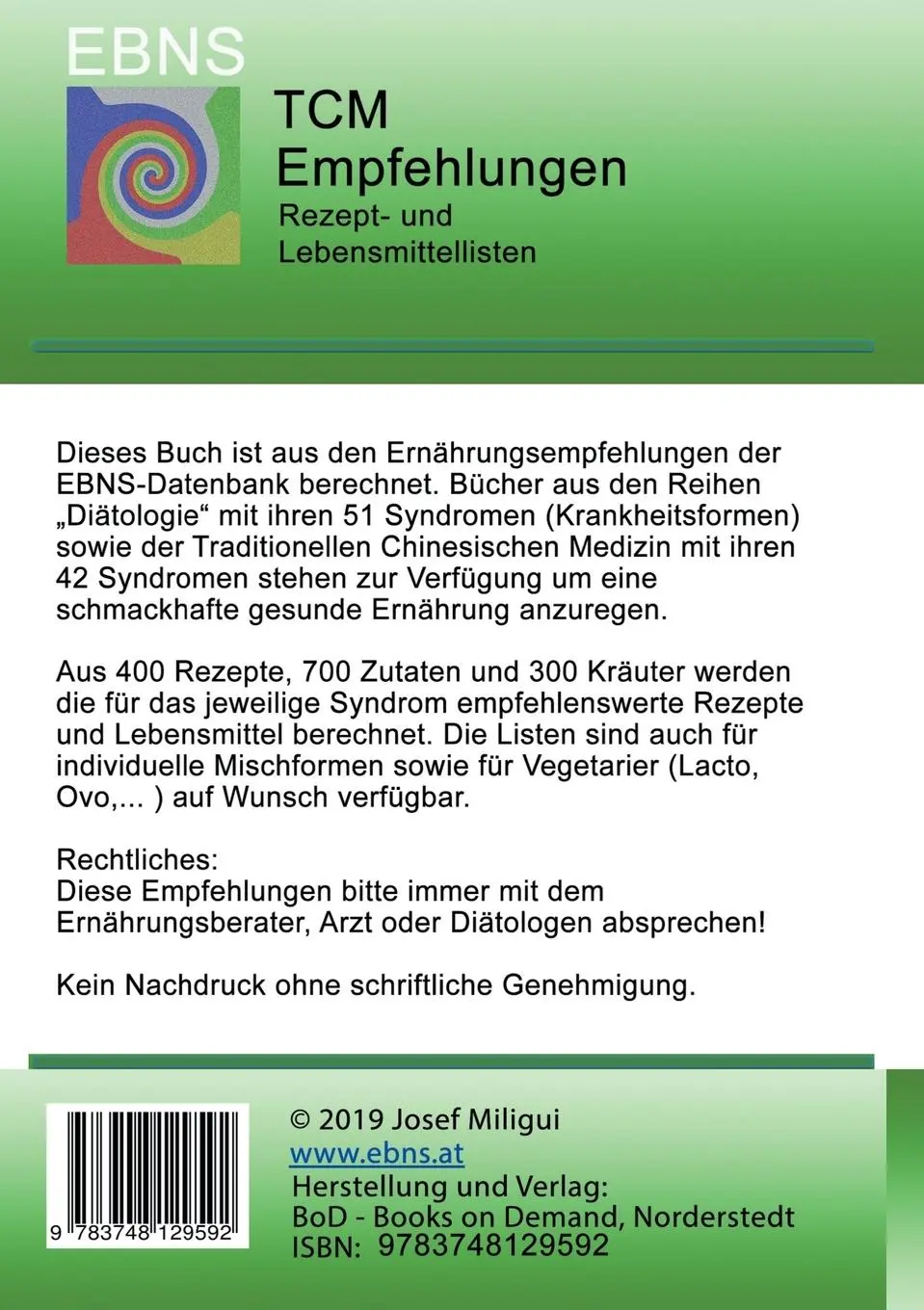 Rückseite: 9783748129592 | TCM - Dickdarm - Trockenheit des Dickdarms | Josef Miligui | Buch