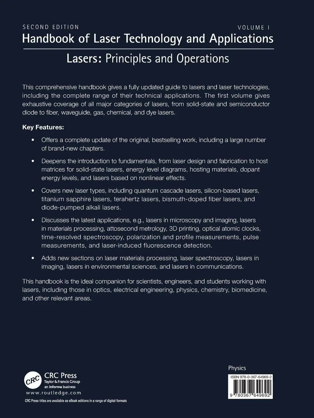 Rückseite: 9780367649692 | Handbook of Laser Technology and Applications | Chunlei Guo (u. a.)
