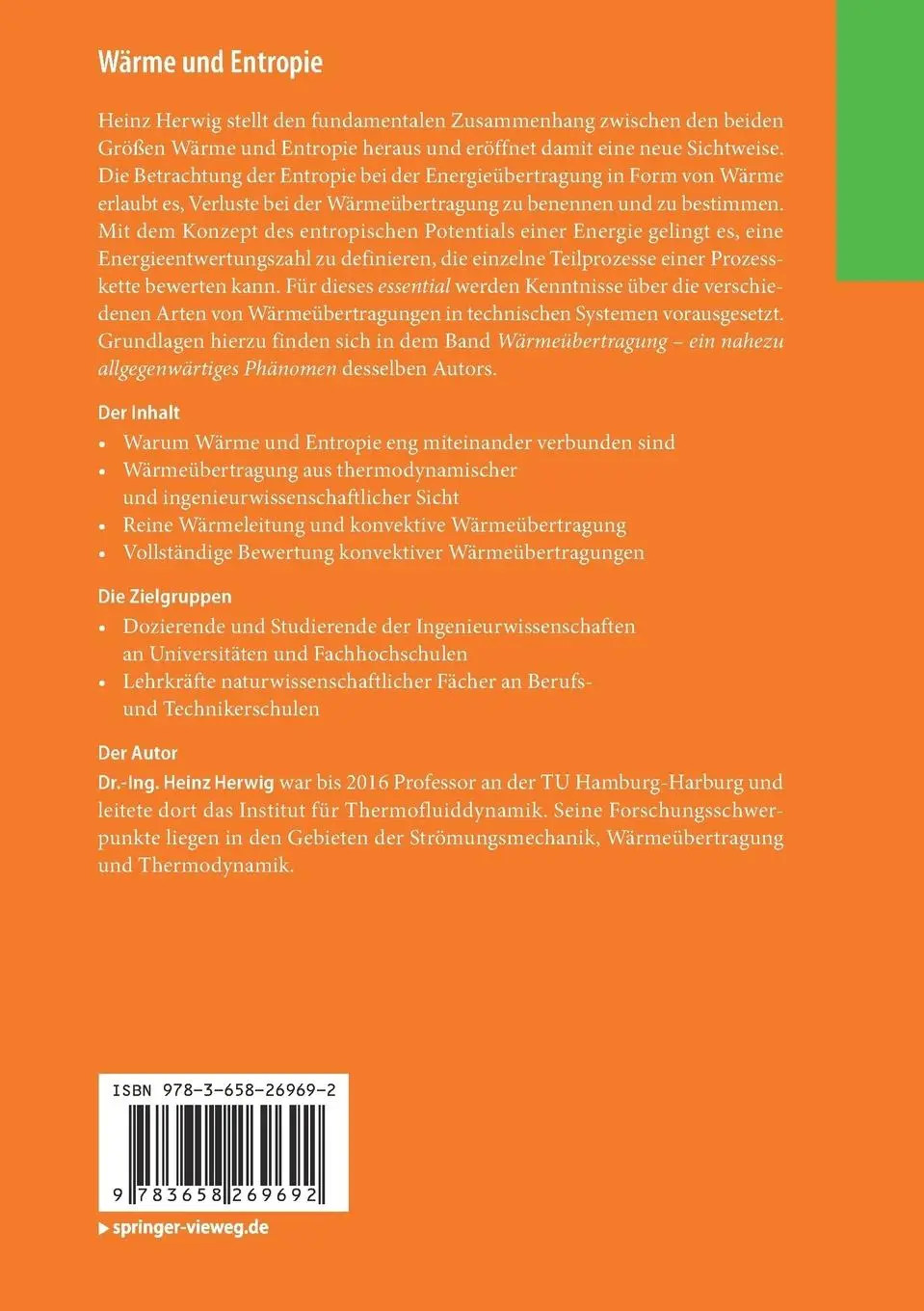 Rückseite: 9783658269692 | Wärme und Entropie | Doch, sie gehören zusammen! | Heinz Herwig | Buch
