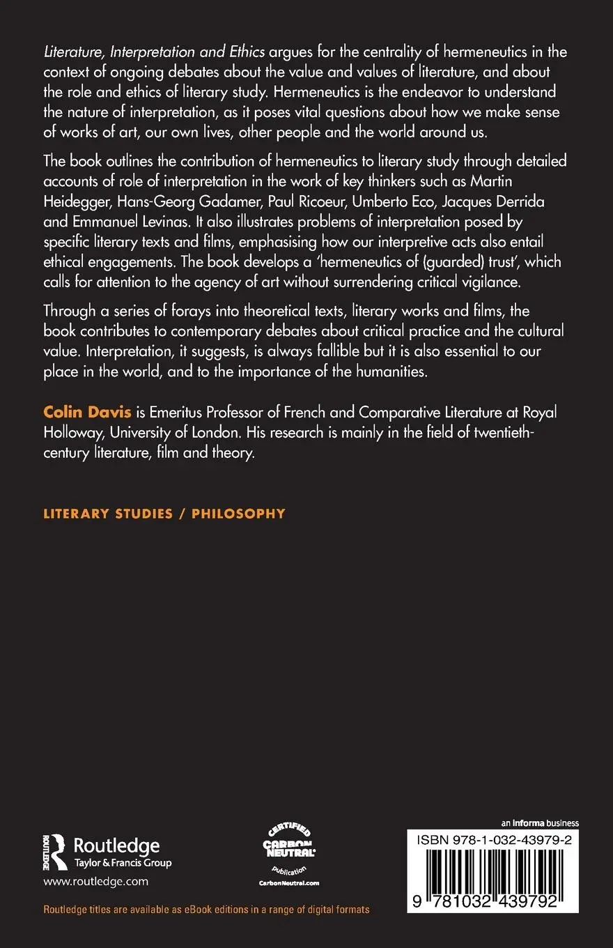 Rückseite: 9781032439792 | Literature, Interpretation and Ethics | Colin Davis | Taschenbuch