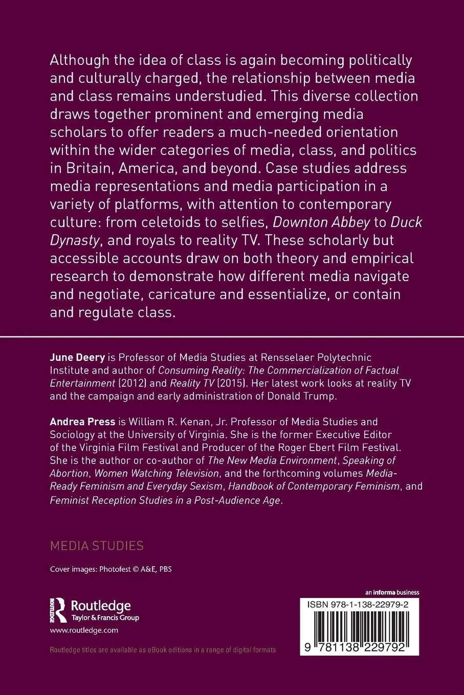 Rückseite: 9781138229792 | Media and Class | TV, Film, and Digital Culture | June Deery (u. a.)
