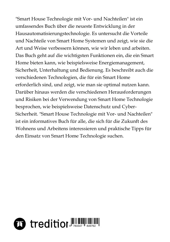 Bild: 9783347849792 | Smart House Technologie mit Vor- und Nachteilen | Moritz | Taschenbuch