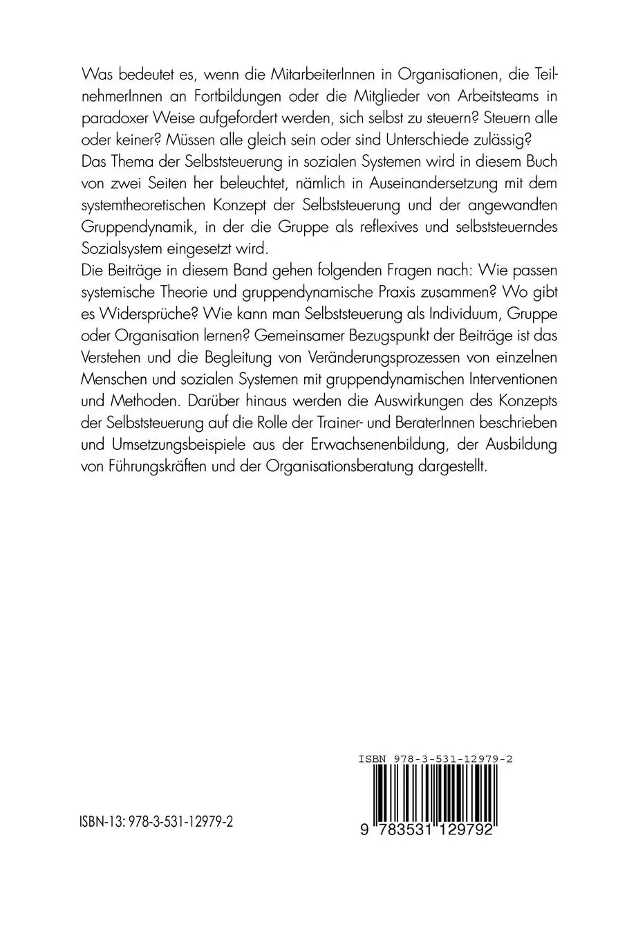 Rückseite: 9783531129792 | Die Dynamik der Selbststeuerung | Wolfgang Weigand (u. a.) | Buch