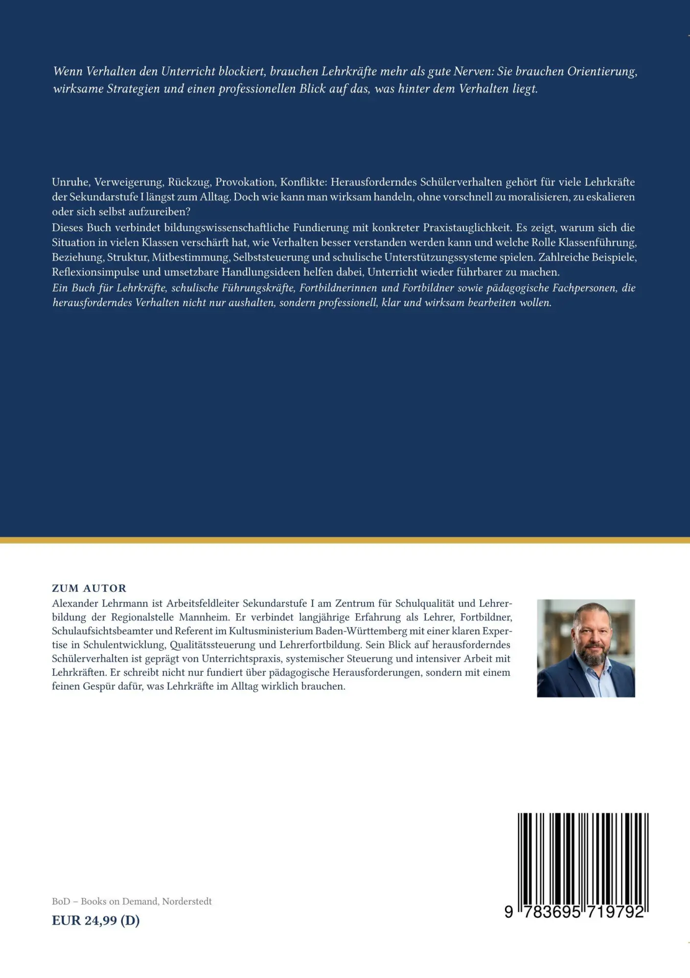Rückseite: 9783695719792 | Wenn Verhalten den Unterricht blockiert | Alexander Lehrmann | Buch
