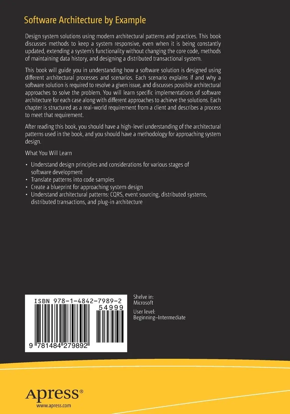 Rückseite: 9781484279892 | Software Architecture by Example | Using C# and .NET | Paul Michaels
