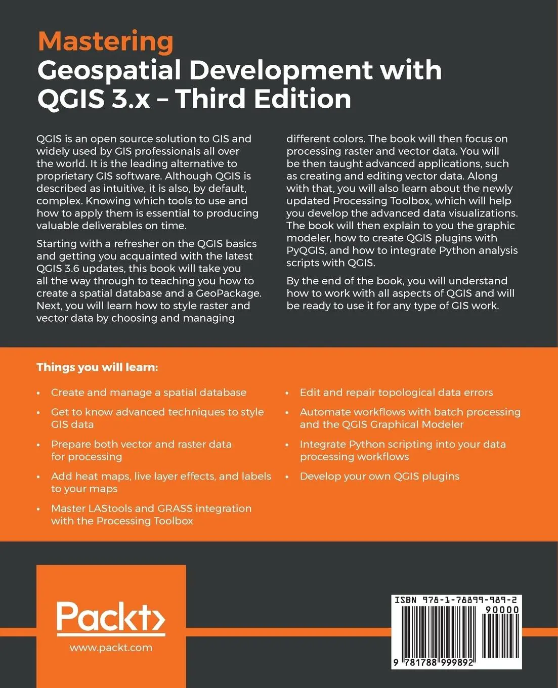 Rückseite: 9781788999892 | Mastering Geospatial Development with QGIS 3.x - Third Edition | Buch