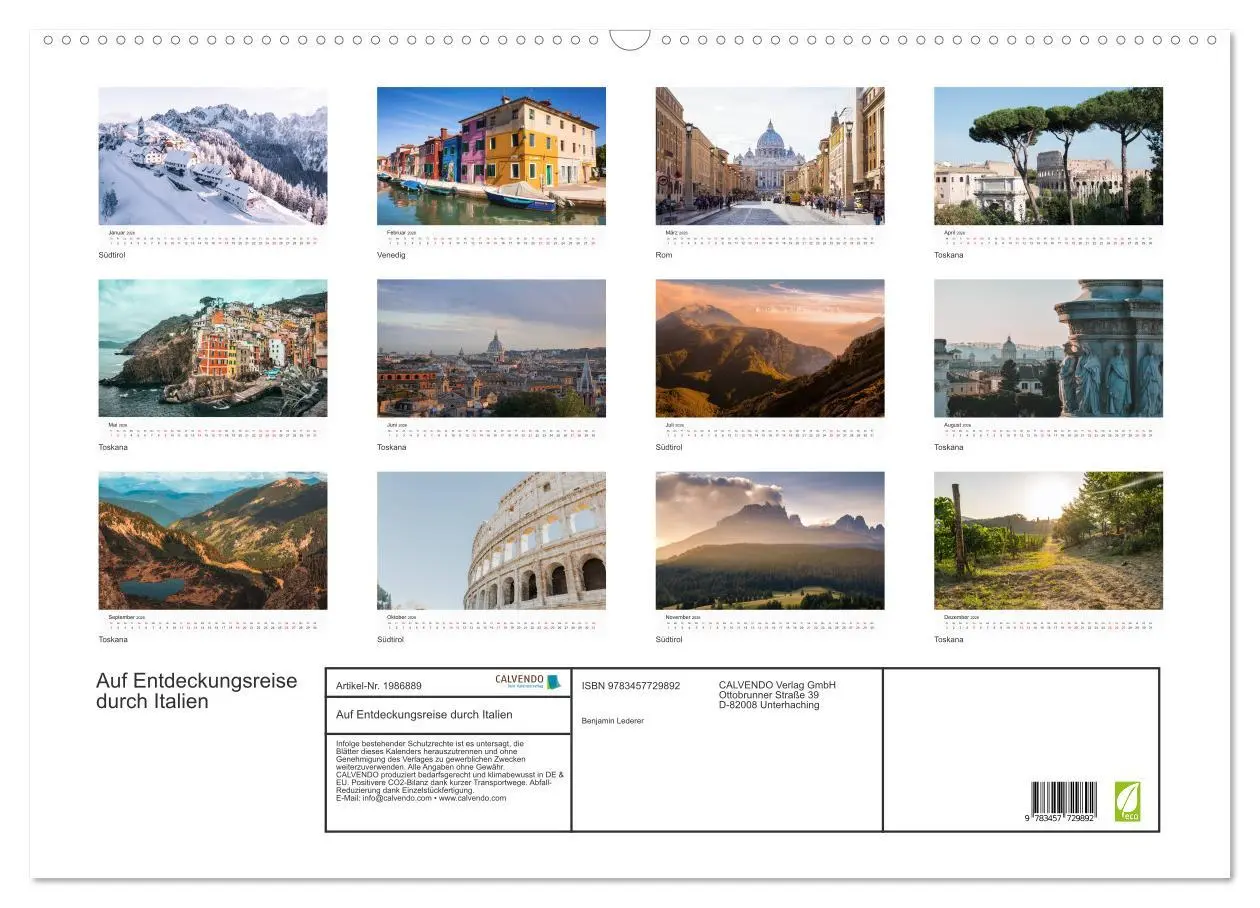 Bild: 9783457729892 | Auf Entdeckungsreise durch Italien (Wandkalender 2026 DIN A2 quer),...