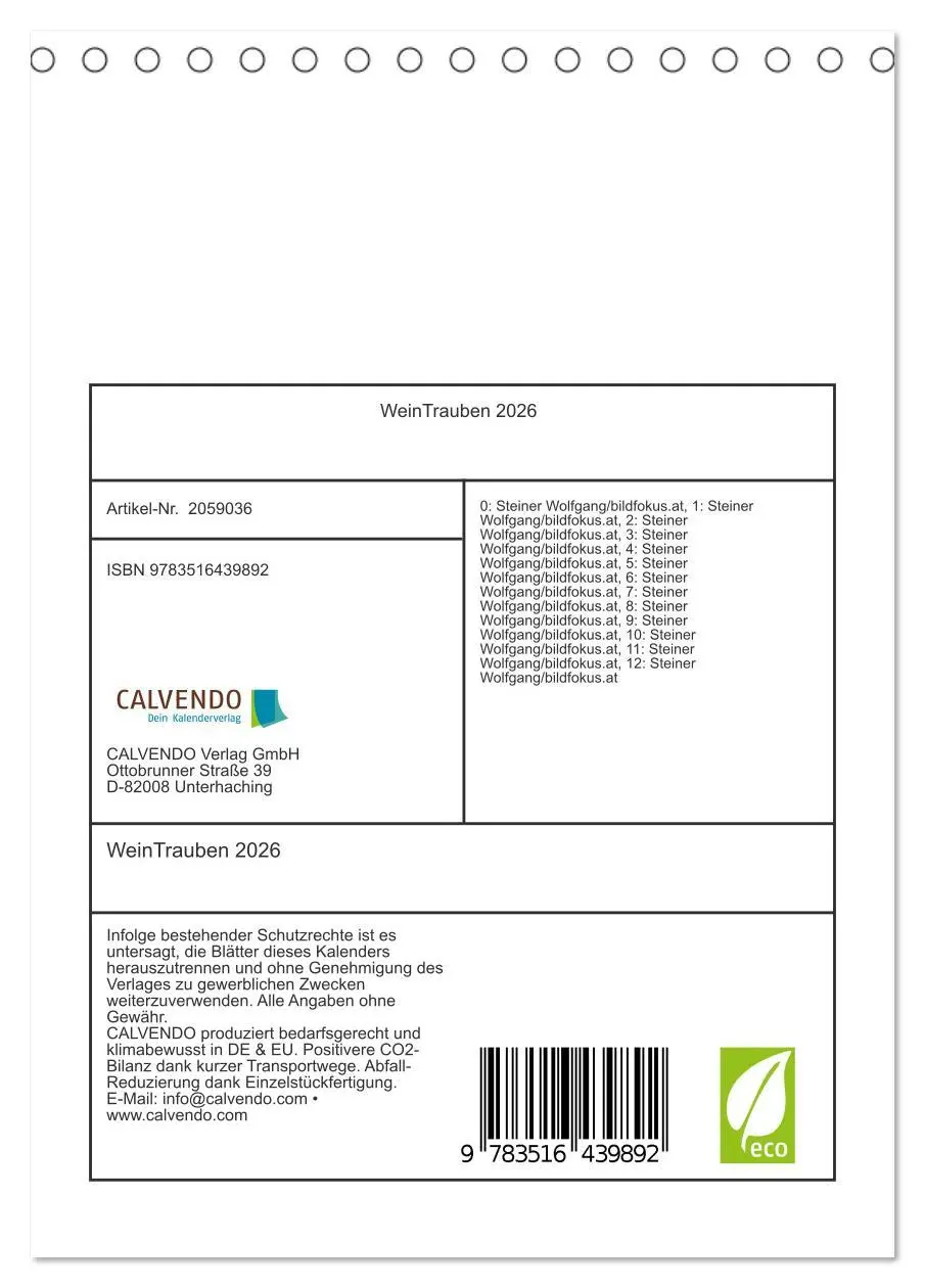 Bild: 9783516439892 | WeinTrauben 2026 (Tischkalender 2026 DIN A5 hoch), CALVENDO...