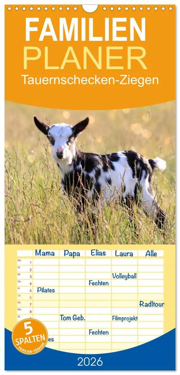 Cover: 9783516509892 | Familienplaner 2026 - Tauernschecken-Ziegen mit 5 Spalten...
