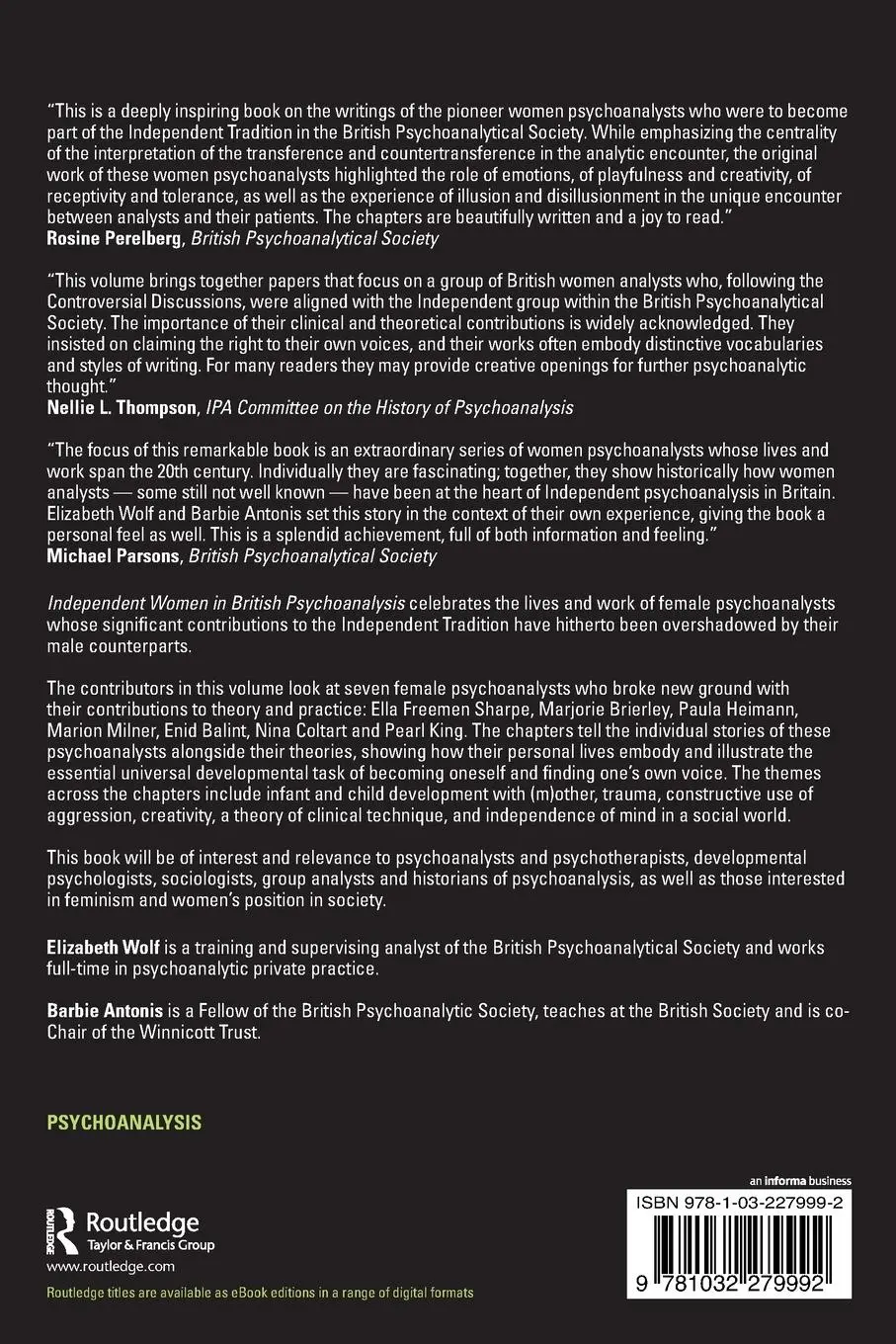 Rückseite: 9781032279992 | Independent Women in British Psychoanalysis | Elizabeth Wolf (u. a.)