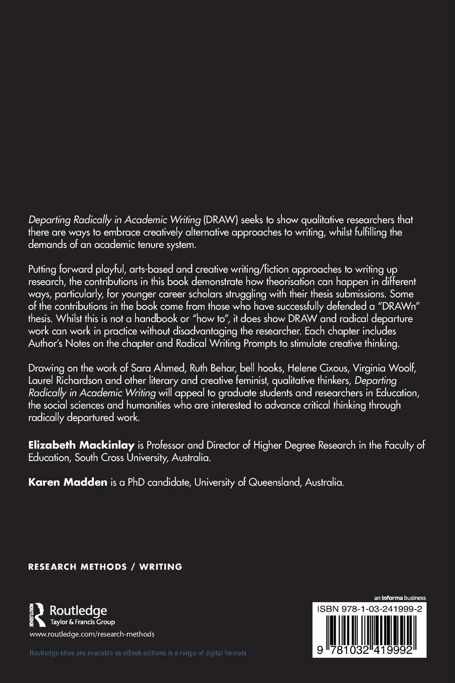 Rückseite: 9781032419992 | Departing Radically in Academic Writing | Elizabeth Mackinlay (u. a.)