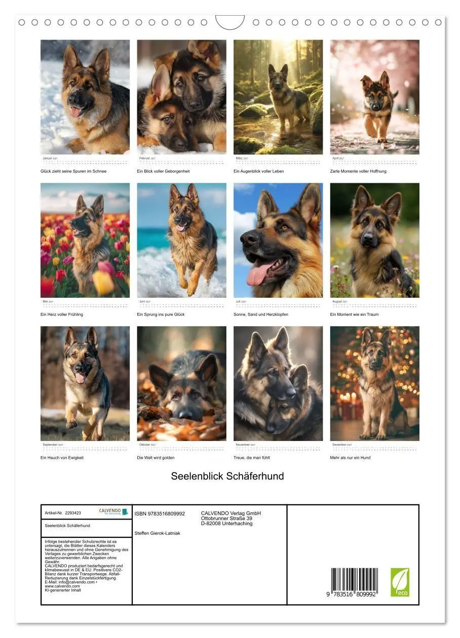 Bild: 9783516809992 | Seelenblick Schäferhund (Wandkalender 2027 DIN A3 hoch), CALVENDO...