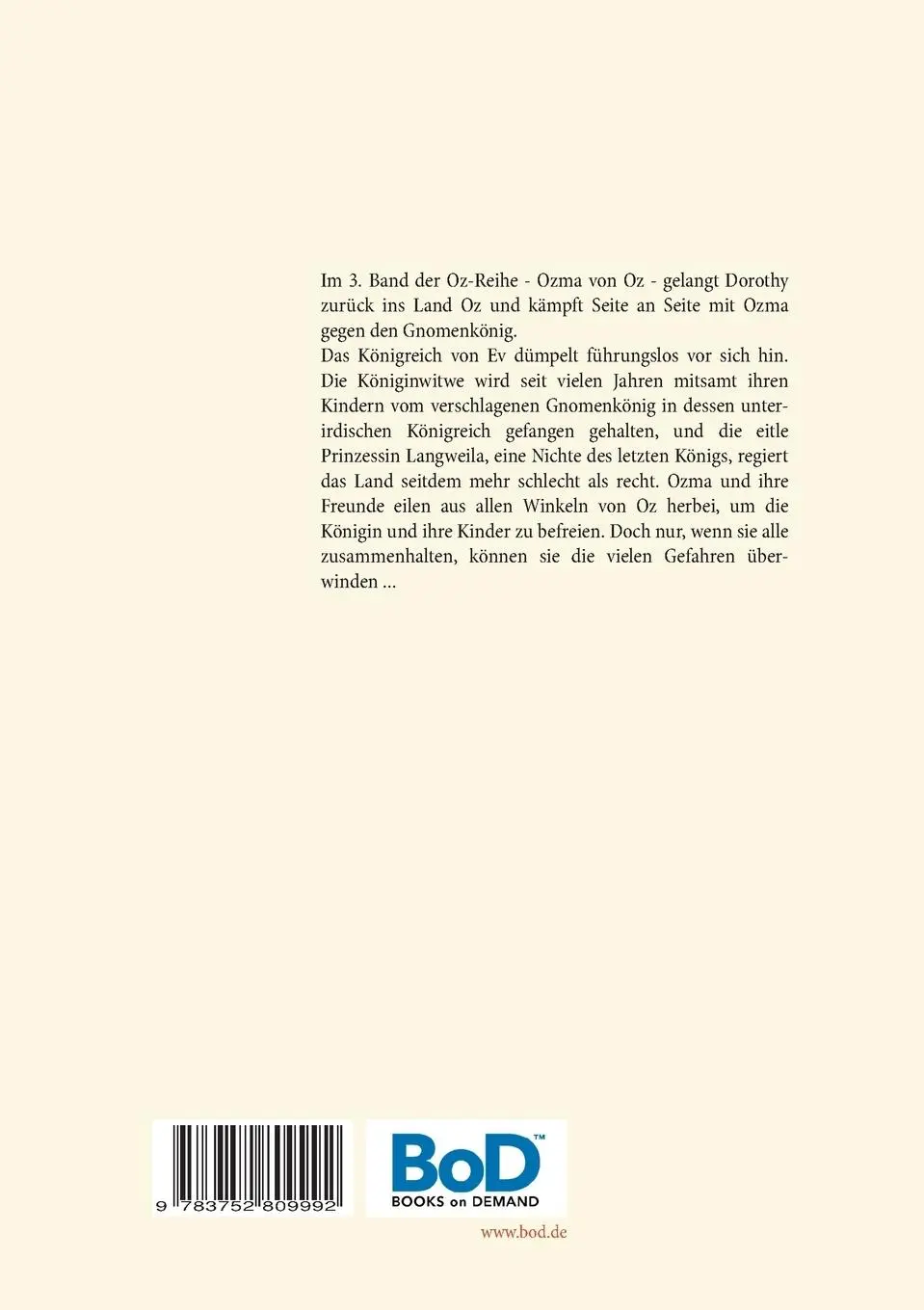 Rückseite: 9783752809992 | Ozma von Oz - Die Oz-Bücher Band 3 | L. Frank Baum | Taschenbuch