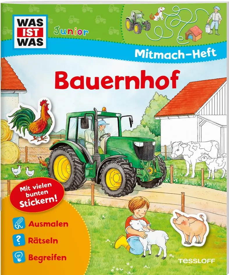 Cover: 9783788619992 | WAS IST WAS Junior Mitmach-Heft Bauernhof | Spiele, Rätsel, Sticker