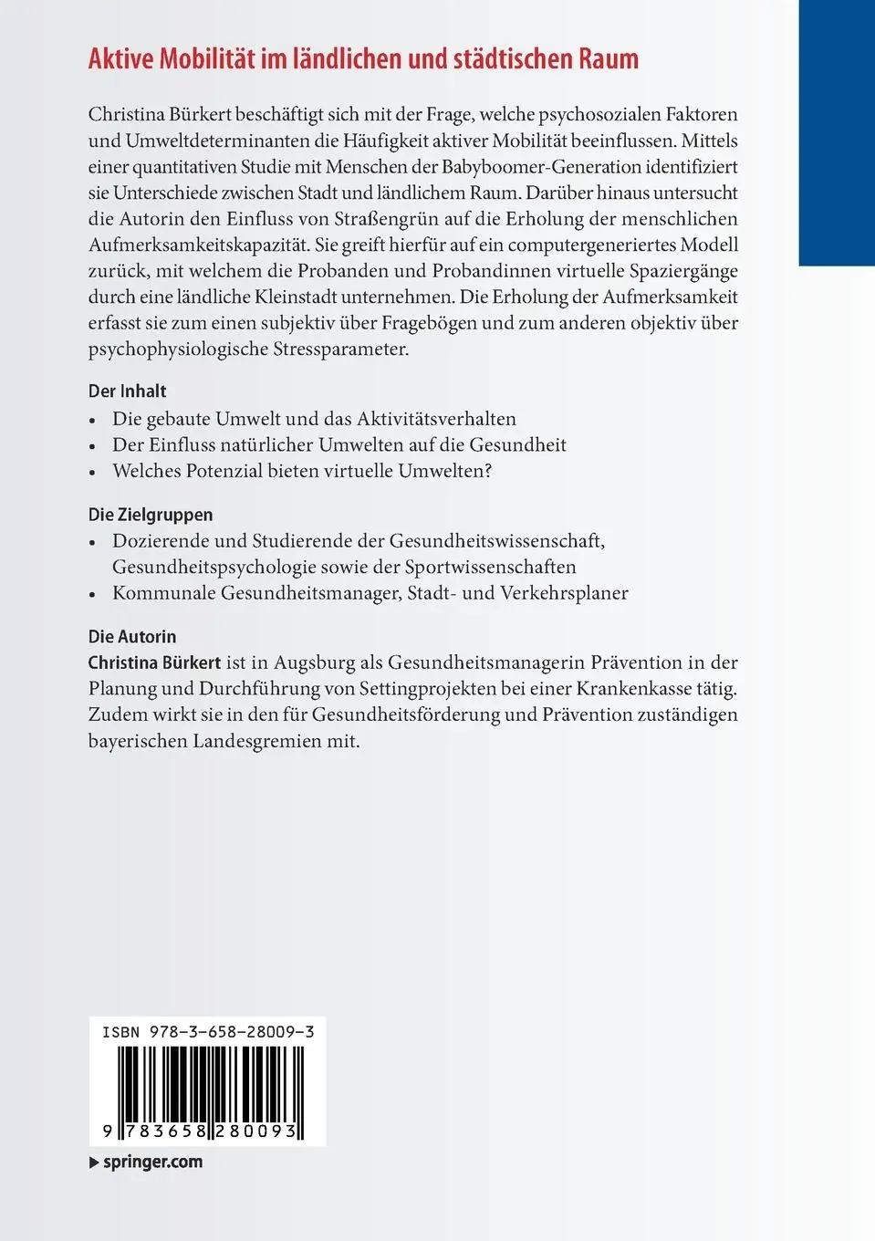 Rückseite: 9783658280093 | Aktive Mobilität im ländlichen und städtischen Raum | Bürkert | Buch