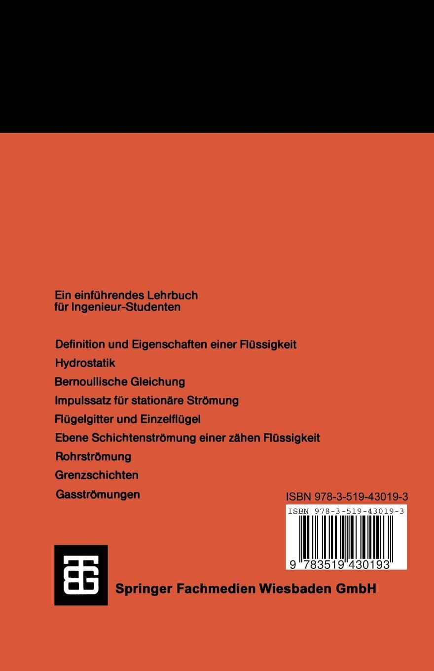 Rückseite: 9783519430193 | Technische Strömungslehre | Eckart Piltz (u. a.) | Taschenbuch | 1986