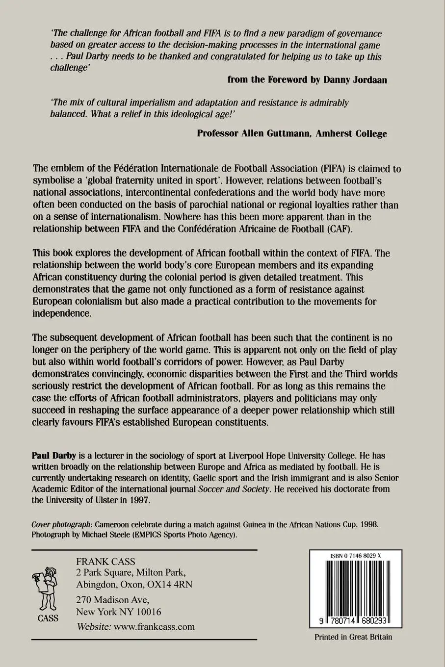 Rückseite: 9780714680293 | Africa, Football and FIFA | Politics, Colonialism and Resistance