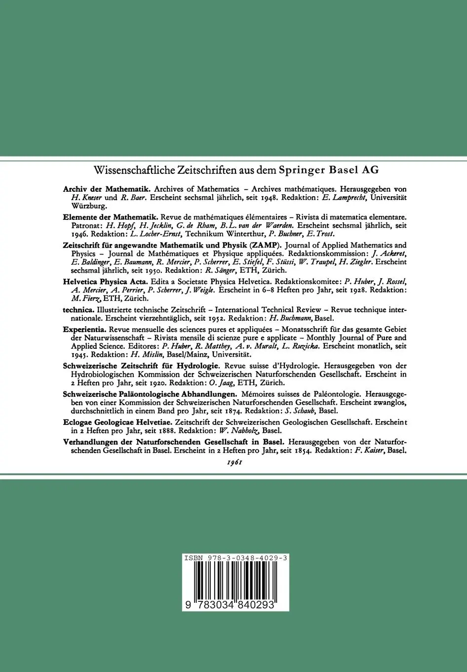 Rückseite: 9783034840293 | Vorlesungen über Differential- und Integralrechnung | Ostrowski | Buch