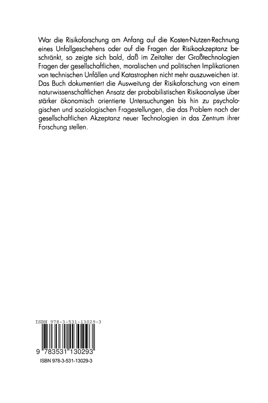 Rückseite: 9783531130293 | Risiko und Gesellschaft | Gotthard Bechmann | Taschenbuch | xxx | 1997