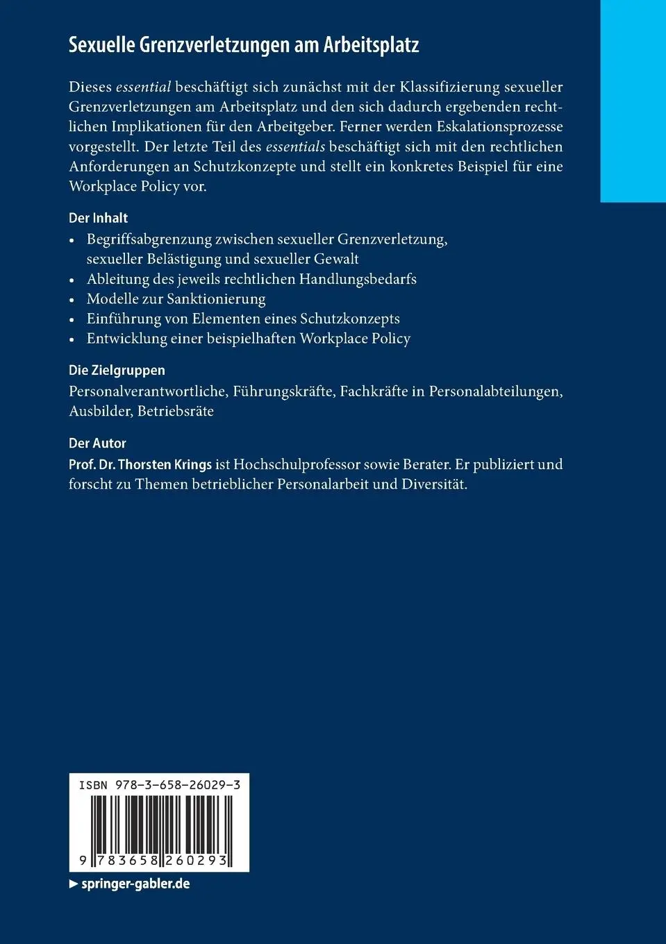 Rückseite: 9783658260293 | Sexuelle Grenzverletzungen am Arbeitsplatz | Thorsten Krings | Buch