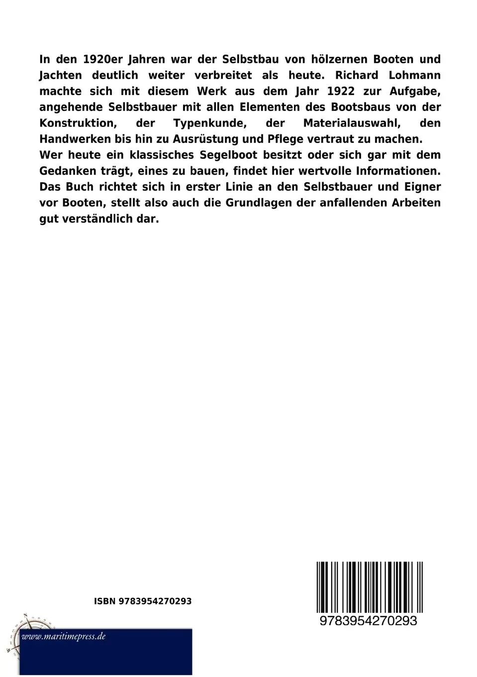 Rückseite: 9783954270293 | Bootskonstruktion, Bootsbau, Bootstypen | Richard Lohmann | Buch