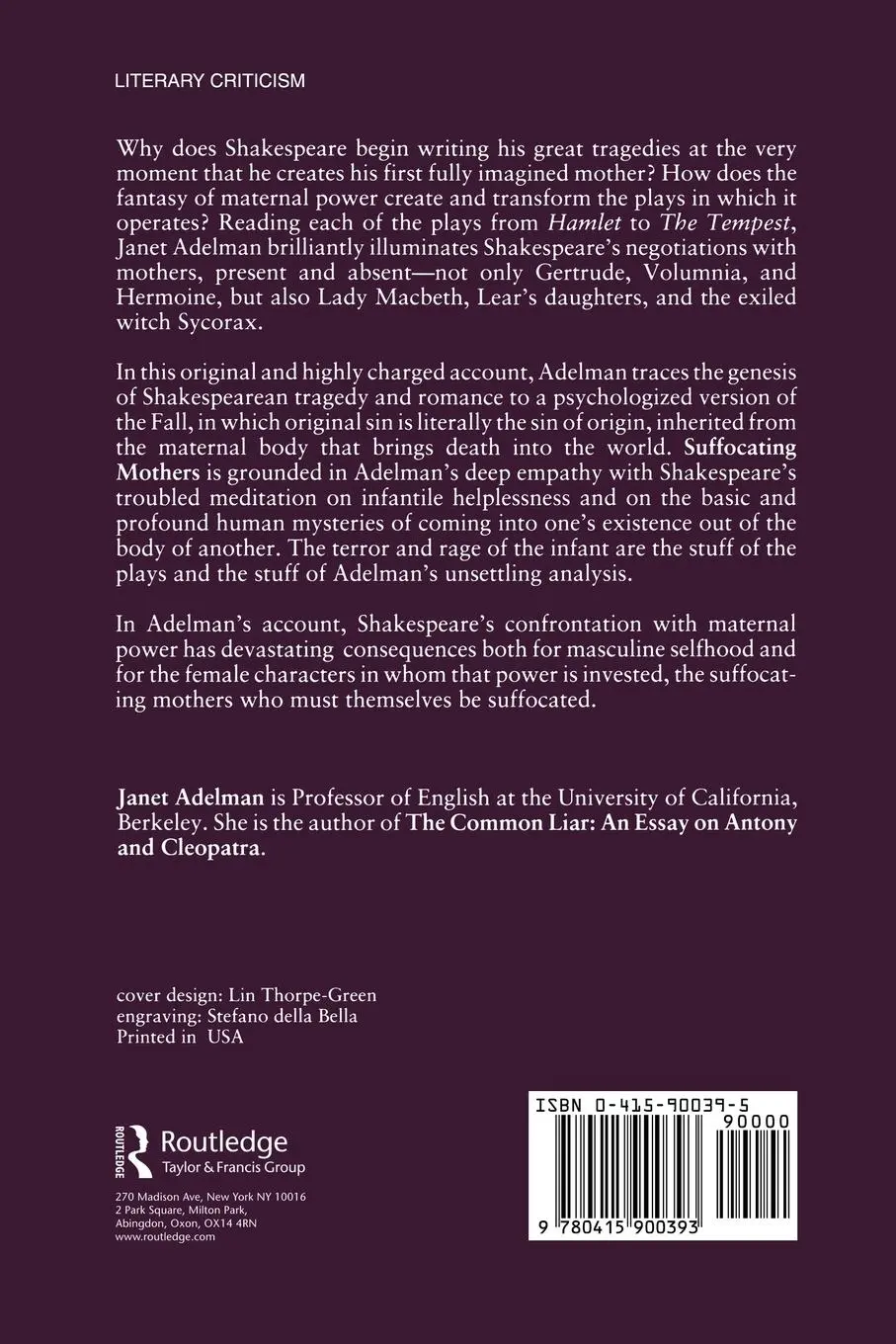 Rückseite: 9780415900393 | Suffocating Mothers | Janet Adelman | Taschenbuch | Englisch | 1991