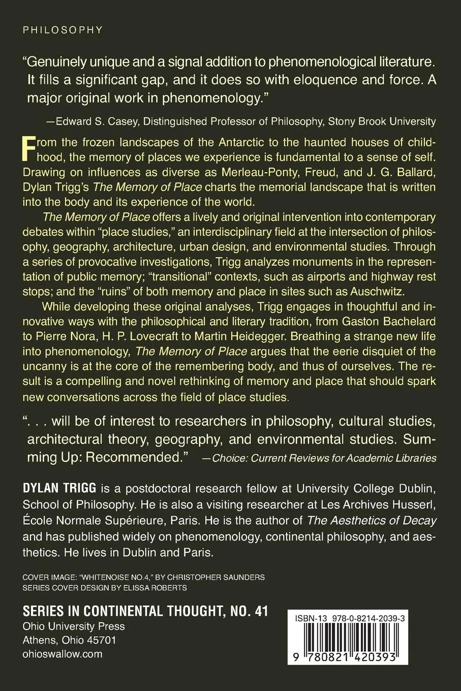 Rückseite: 9780821420393 | The Memory of Place | A Phenomenology of the Uncanny | Dylan Trigg