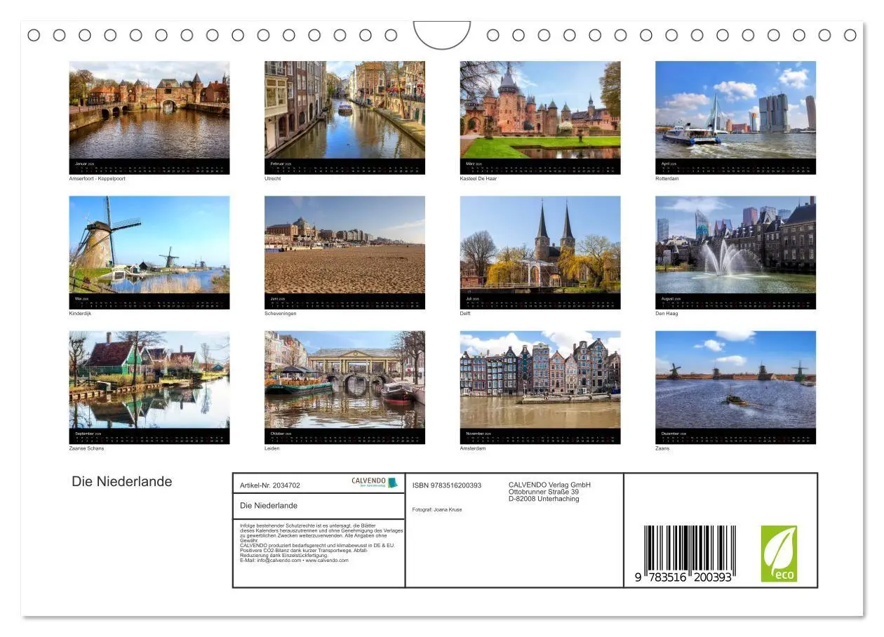 Bild: 9783516200393 | Die Niederlande (Wandkalender 2026 DIN A4 quer), CALVENDO...