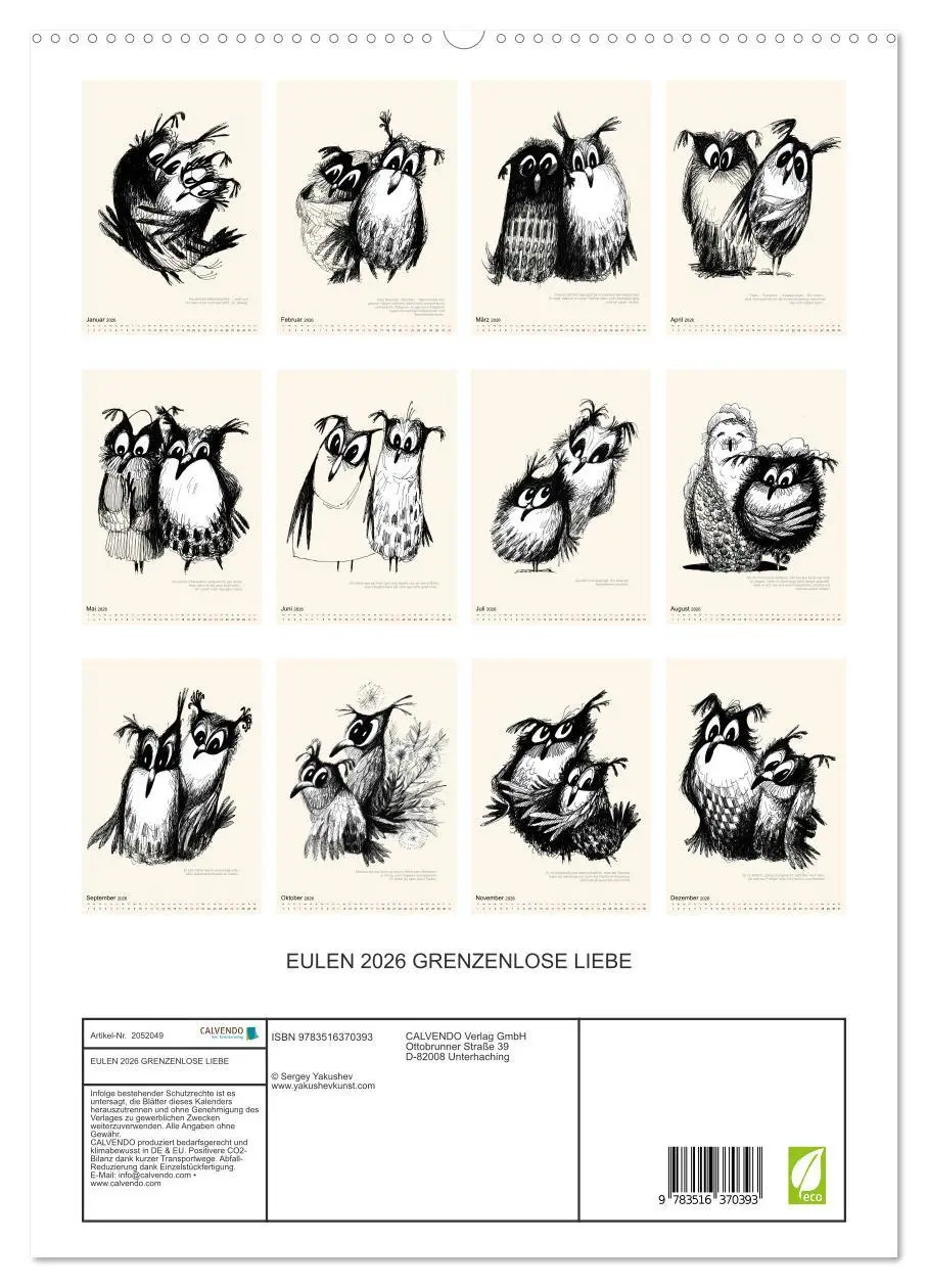 Bild: 9783516370393 | EULEN 2026 GRENZENLOSE LIEBE (hochwertiger Premium Wandkalender...